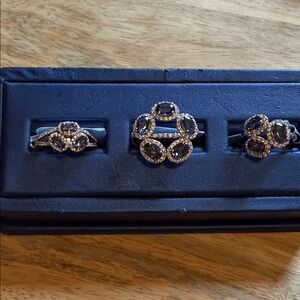Exquisite Silver and Blue Swarovski Crystal Ring Trio